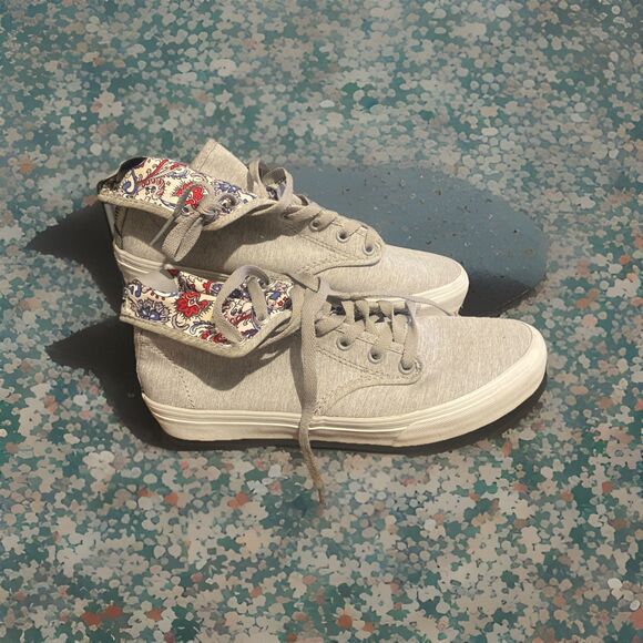 Vans  High Top Gray Sneakers with Back Zipper Women's 8 Mens 9.5 Inside Graphics - Picture 1 of 9